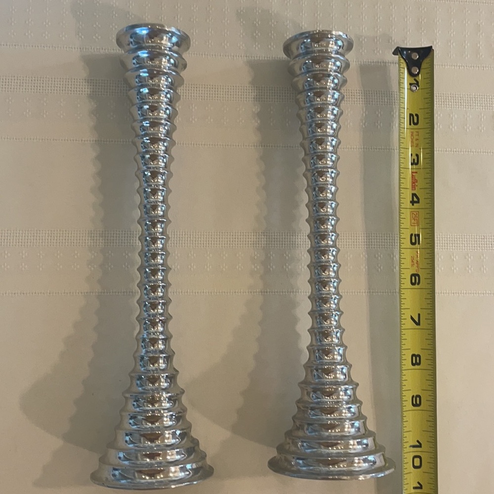 Silver Metal Spiral MCM Candlestick Rare Artsy Set - Picture 2 of 8